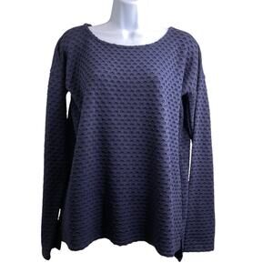 Calypso Women's Blue Textured Knit Long Sleeve Top Size S Beachy Preppy Coastal‎